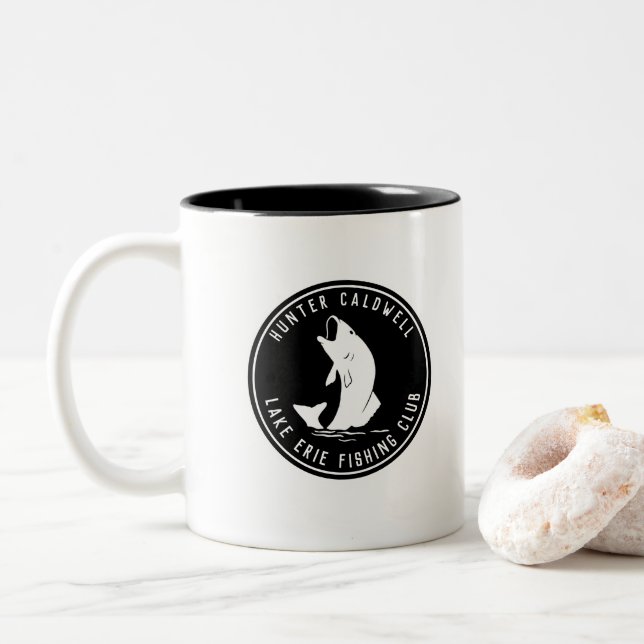 Caneca De Café Em Dois Tons Emblema de pesca personalizado preto e b (Com Donut)