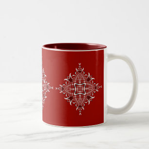 Caneca De Café Em Dois Tons Emblema Fractal Vermelho e Branco