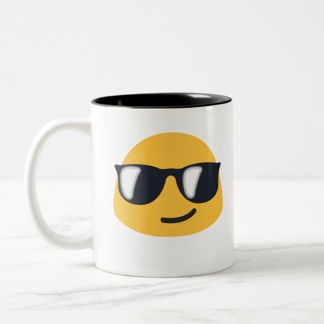 Caneca De Café Em Dois Tons Emoji de Óculos de Sol (Esquerda)
