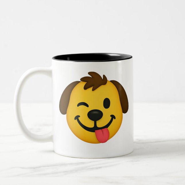 Caneca De Café Em Dois Tons Emoji Perro Divertido – Estilo Kawaii para Amantes (Esquerda)