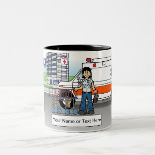 Caneca De Café Em Dois Tons EMT Personalizado, paramédico - Cartoon feminino