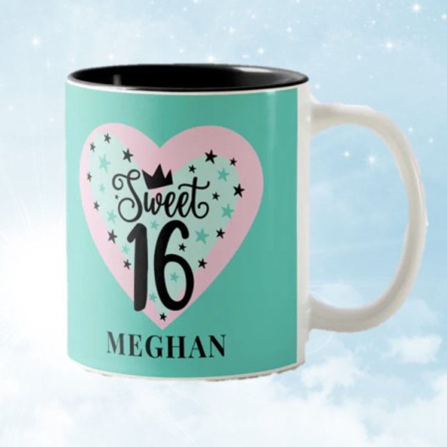 Caneca De Café Em Dois Tons Encantador Doce 16 Presente Personalizado (Criador carregado)