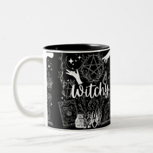 Caneca De Café Em Dois Tons Encantamento Místico: Delícia de Design de Bruxa