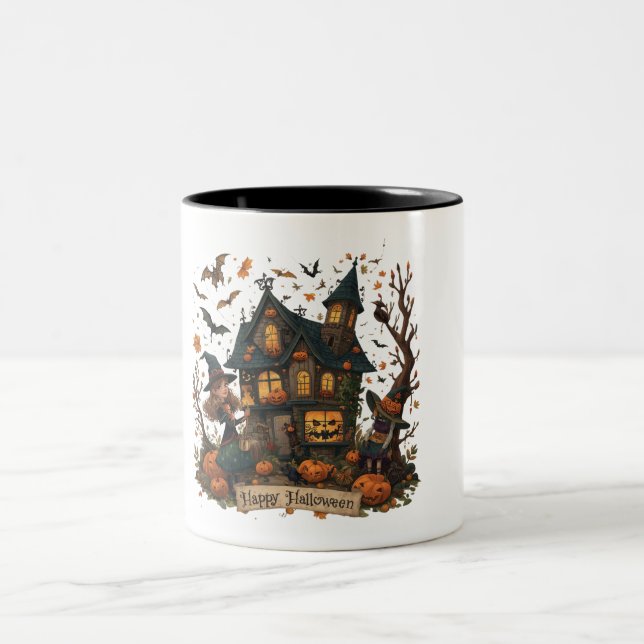 Caneca De Café Em Dois Tons Enchanted Haunted House Halloween (Centro)