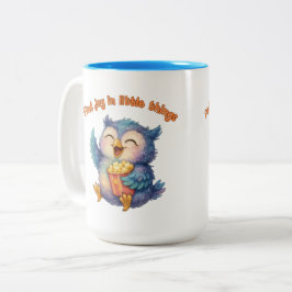Caneca De Café Em Dois Tons Encontre alegria em pequenas coisas - coruja azul 