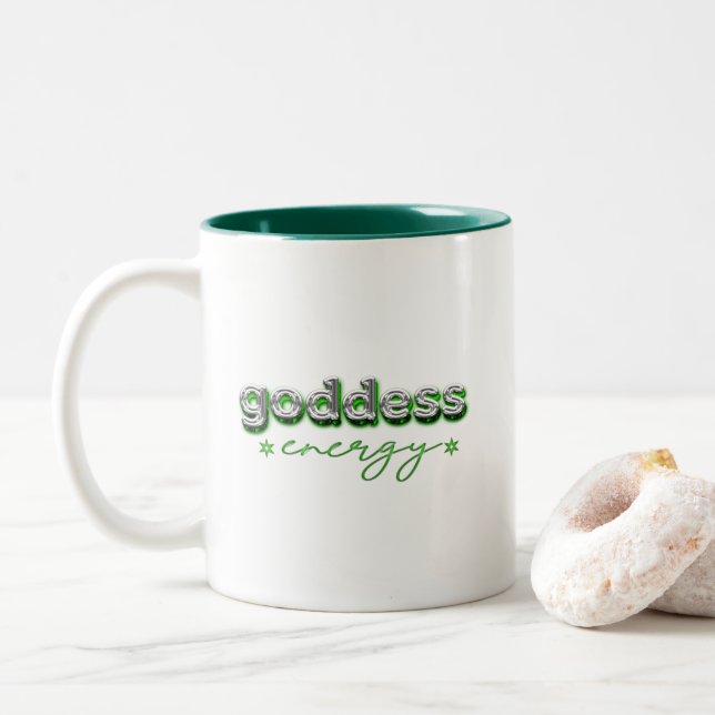 Caneca De Café Em Dois Tons Energia da deusa (verde) (Com Donut)