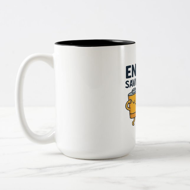 Caneca De Café Em Dois Tons Energy Saving Mode On- Funny Battery Lazy Tshirt (Esquerda)