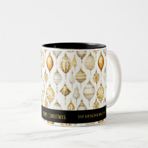 Caneca De Café Em Dois Tons Enfeites de natal pretos prateados Dourados