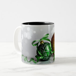 Caneca De Café Em Dois Tons Enfeites de natal verdes e Dourados
