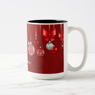 Caneca De Café Em Dois Tons Enfeites de natal vermelhos personalizados