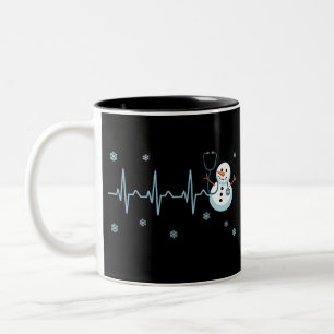 Caneca De Café Em Dois Tons Enfermeira Batimento Cardíaco Boneco de Neve Natal
