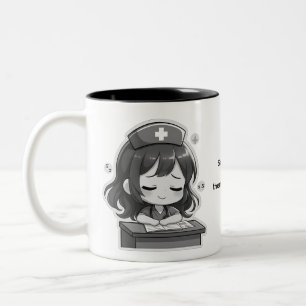 Caneca De Café Em Dois Tons Enfermeira Chibi Original - Um pouco de Exaustão