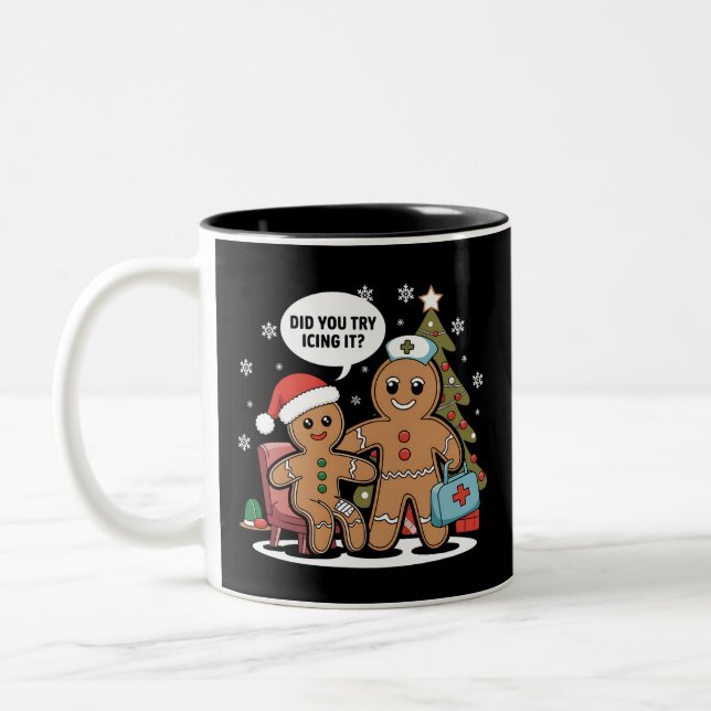 Caneca De Café Em Dois Tons Enfermeira de Natal Gingerpão Homem Você Tentou Iç (Esquerda)