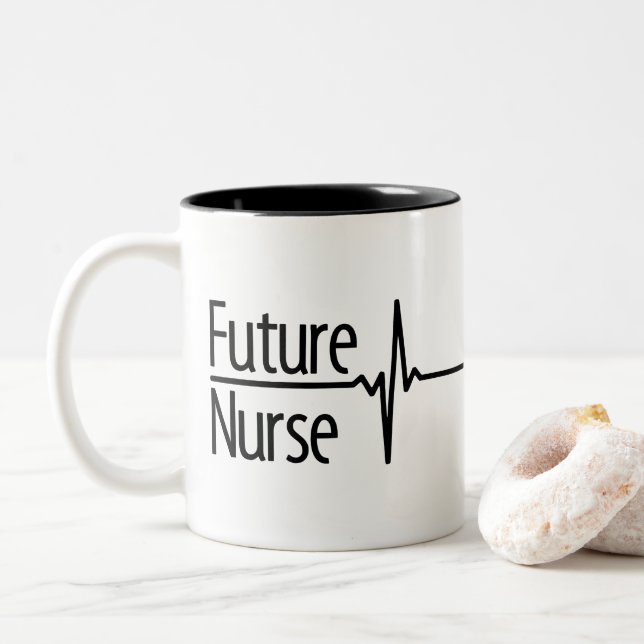 Caneca De Café Em Dois Tons Enfermeira Futuro EKG (Com Donut)