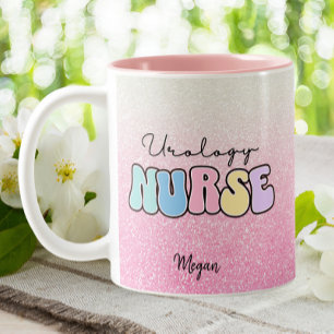 Caneca De Café Em Dois Tons Enfermeira Urologia Diálise Rins Groovy Glitter Ro
