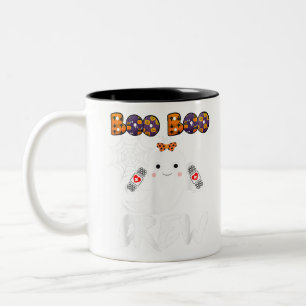 Caneca De Café Em Dois Tons Enfermeiro de Boo Crew Dia de as Bruxas engraçado 