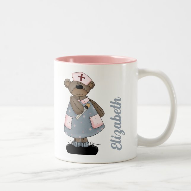 Caneca De Café Em Dois Tons Enfermeiro Personalizado do Urso de Teddy para Enf (Direita)