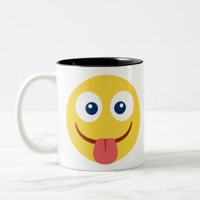Caneca De Café Em Dois Tons Enfiada A Língua Emoji (Esquerda)