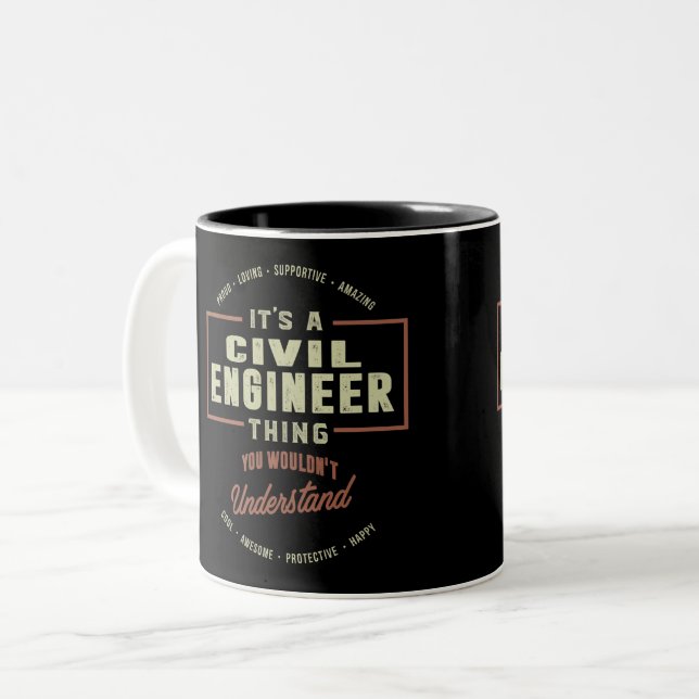 Caneca De Café Em Dois Tons Engenheiro Civil (Frente Esquerda)