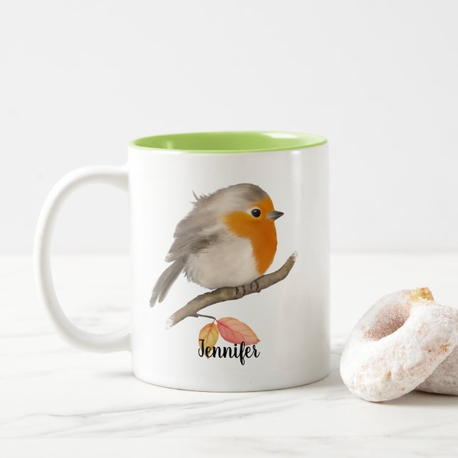 Caneca De Café Em Dois Tons English Robin Bird (Com Donut)