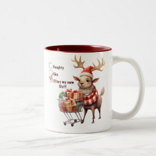 Caneca De Café Em Dois Tons Engraçada Naughty Nice Reindeer