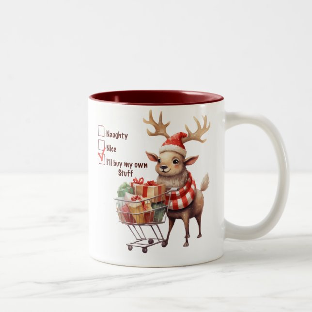 Caneca De Café Em Dois Tons Engraçada Naughty Nice Reindeer (Direita)