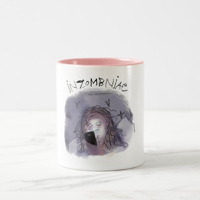 Caneca De Café Em Dois Tons Engraçada Vida Média Insônia Zombie Mug (Centro)