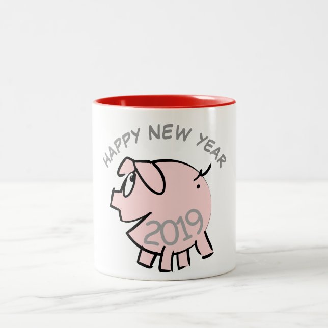Caneca De Café Em Dois Tons Engraçado 3 Cartoon Ilustration Pig Year 2019 (Centro)