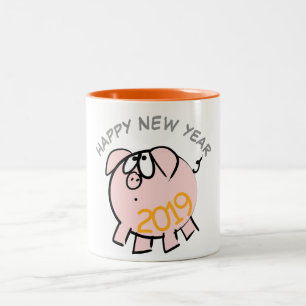 Caneca De Café Em Dois Tons Engraçado 4 Cartoon Ilustration Pig Year 2019 Mug