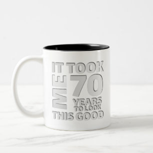 Caneca De Café Em Dois Tons Engraçado, 70 anos dizendo aspas