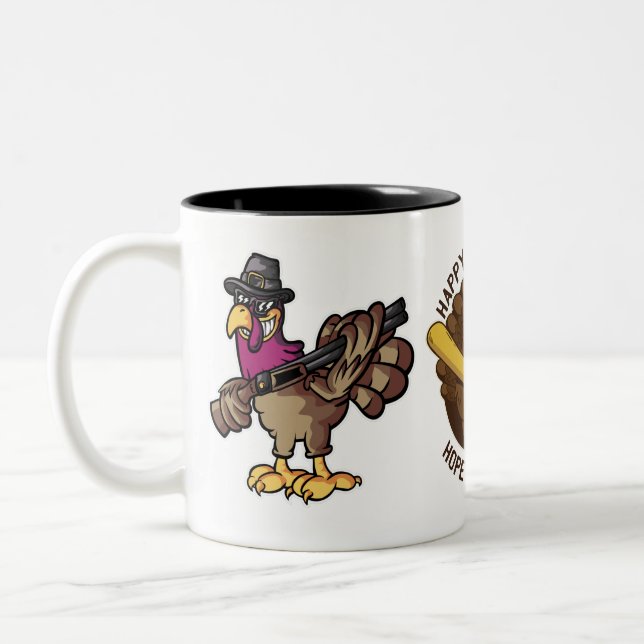 Caneca De Café Em Dois Tons Engraçado Ação de Graças à Turquia Hunter (Esquerda)