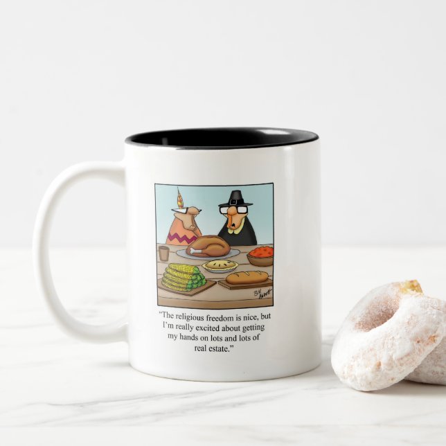 Caneca De Café Em Dois Tons Engraçado Ação de Graças Humor Mug Gift (Com Donut)