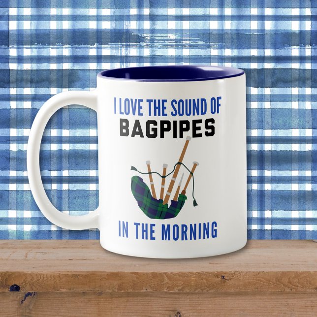 Caneca De Café Em Dois Tons Engraçado Bagpipe Mug Blue Xadrez (Criador carregado)