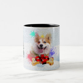 Caneca De Café Em Dois Tons Engraçado, Cachorro Corgi Bonito, Natal Iapo