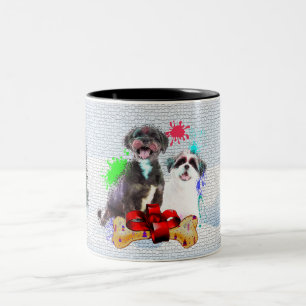 Caneca De Café Em Dois Tons Engraçado Cachorro Shih Tzu Natal