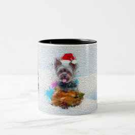 Caneca De Café Em Dois Tons Engraçado, cachorro Yorkie fofo de Natal