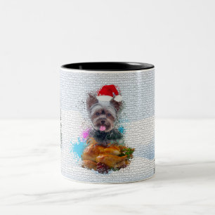 Caneca De Café Em Dois Tons Engraçado, cachorro Yorkie fofo de Natal