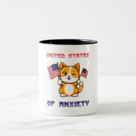 Caneca De Café Em Dois Tons Engraçado Cat 4 de julho EUA Flag Cat em