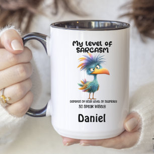 Caneca De Café Em Dois Tons Engraçado Citação de Pássaro Meu Nível de Sarcasmo