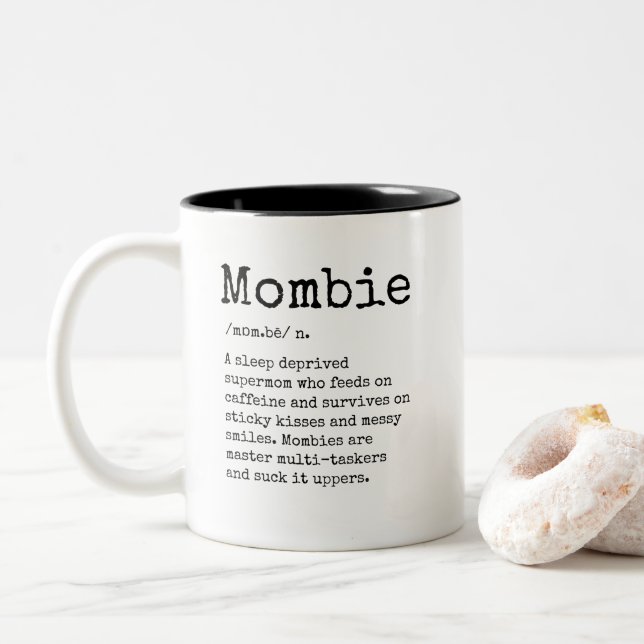 Caneca De Café Em Dois Tons Engraçado Definição de Mombie (Com Donut)