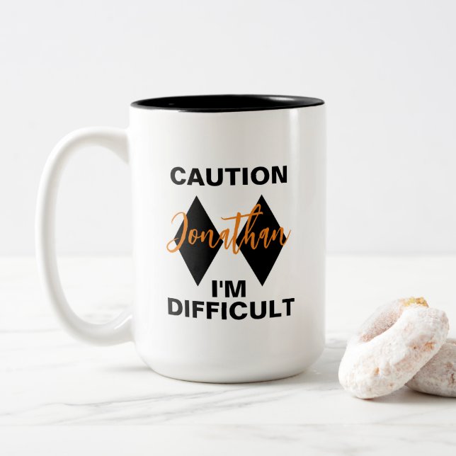 Caneca De Café Em Dois Tons Engraçado Difícil Nome de Diamante Negro Duplo (Com Donut)