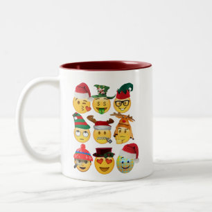 Caneca De Café Em Dois Tons Engraçado Emojis Rostos, Memórias Emoji Símbolo