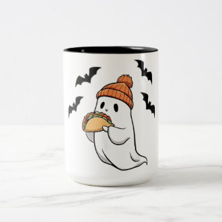Caneca De Café Em Dois Tons Engraçado fantasma comendo tacos Spooky Taco Hallo