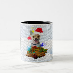 Caneca De Café Em Dois Tons Engraçado, Fofo Cachorro Chihuahua Latindo no Nata