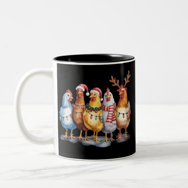 Caneca De Café Em Dois Tons Engraçado Frango de Natal Luzes Fazendas Xmas Anim (Esquerda)