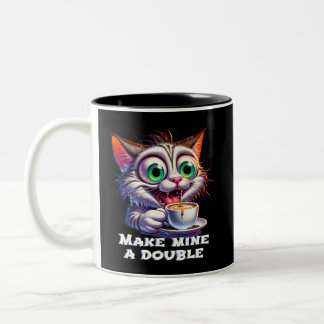 Caneca De Café Em Dois Tons Engraçado Gato de Espresso Duplo