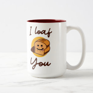 Caneca De Café Em Dois Tons Engraçado "I Loaf You" Bread Pun Trabalho de arte 