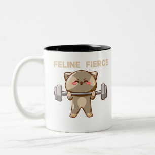 Caneca De Café Em Dois Tons Engraçado Kawaii Cat Levantando Pancos
