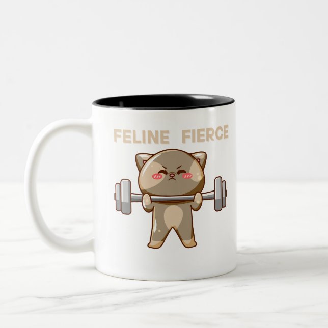 Caneca De Café Em Dois Tons Engraçado Kawaii Cat Levantando Pancos (Esquerda)