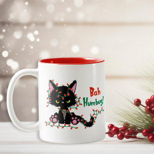 Caneca De Café Em Dois Tons Engraçado Natal Gato Bah Humbug